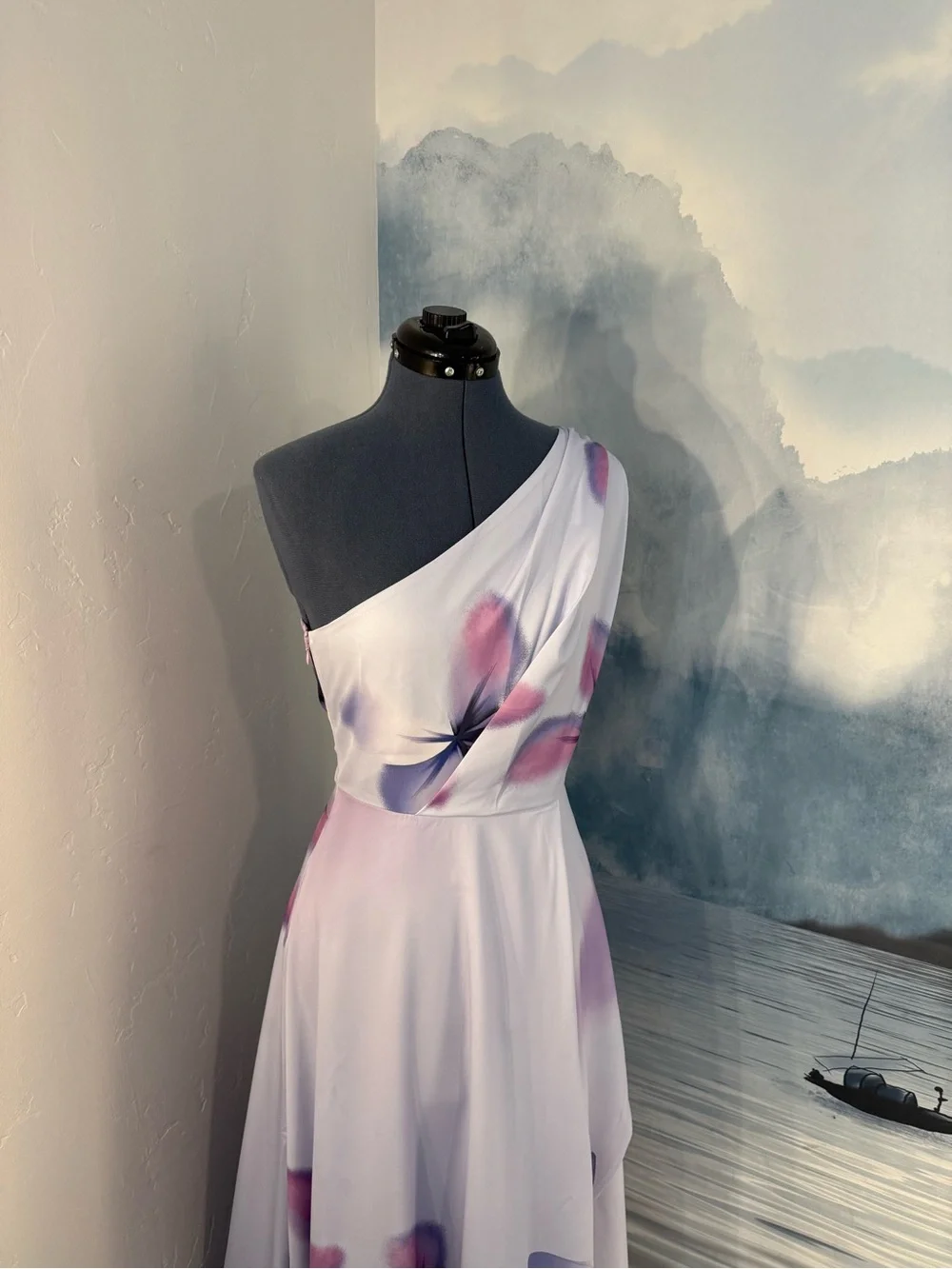 One-Shoulder Lavender Floral Maxi Dress #348